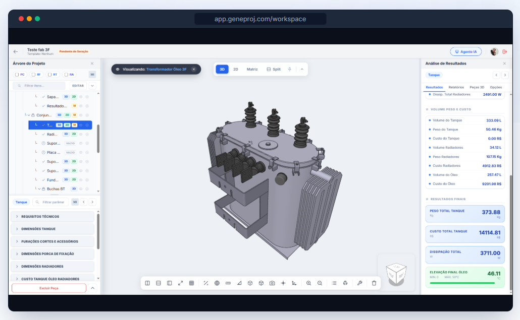 GeneProj interface with a three-dimensional transformer model and engineering results