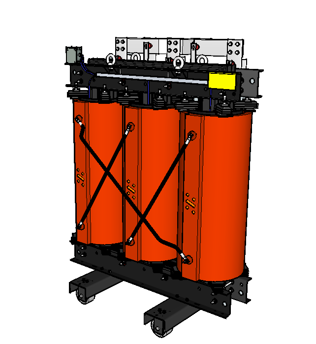 Dry-type transformer with orange windings